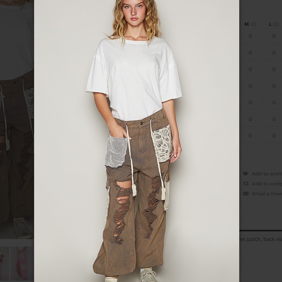 NEW POL Distressed Brown Gray Joggers with Lace Accents! - Picture 5 of 8